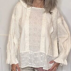 Cream cotton eyelet popover